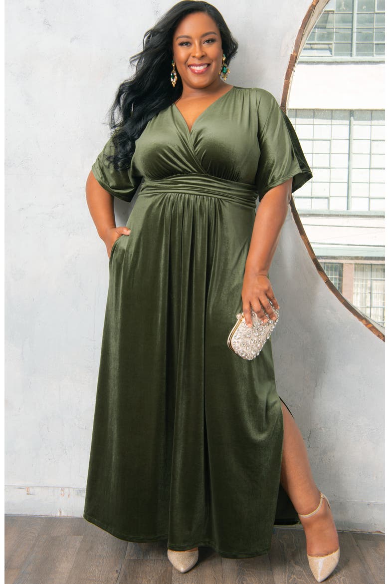Verona Velvet Gown, Alternate, color, OLIVE