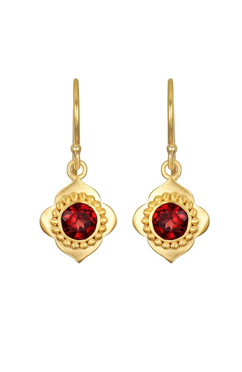 Satya Jewelry Strong Heart Garnet Drop Earrings, Main, color, Red