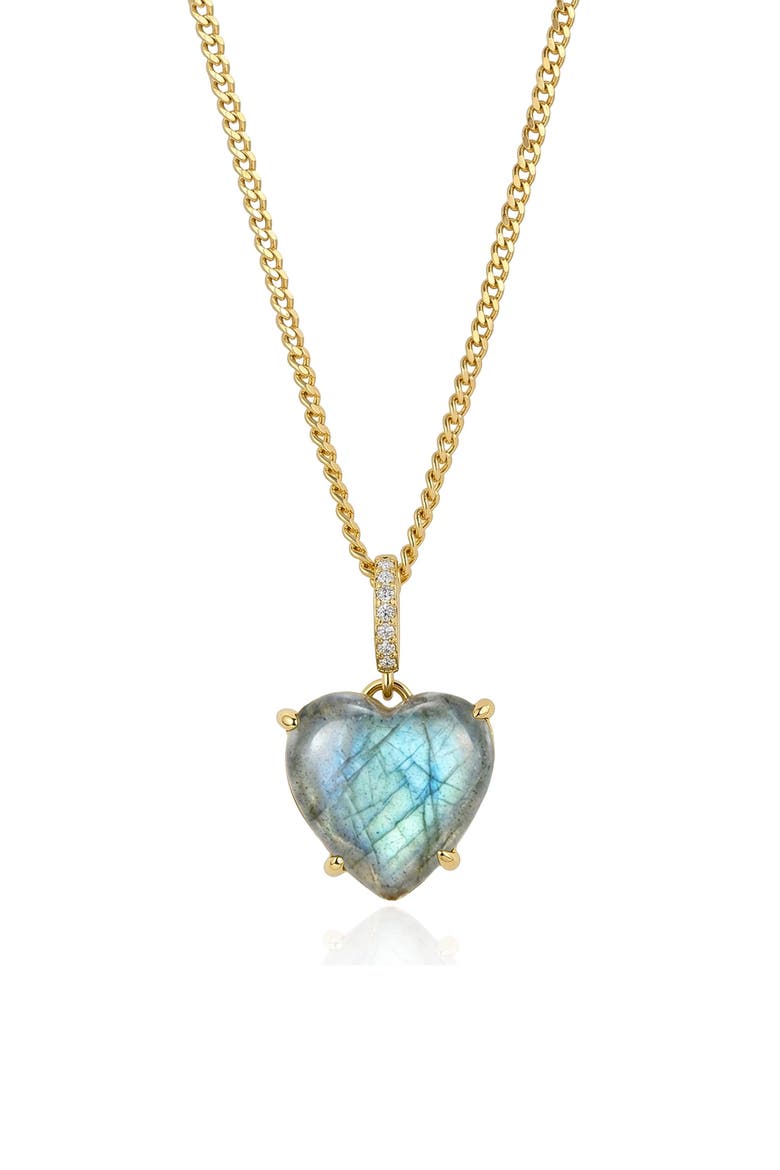 14k Gold Plated Heart Labradorite Pendant Necklace, Main, color, GREEN/ GOLD