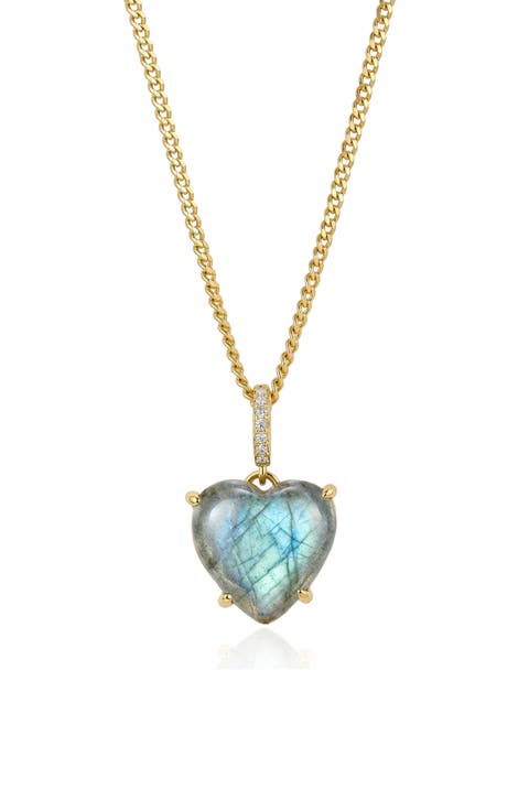 14k Gold Plated Heart Labradorite Pendant Necklace