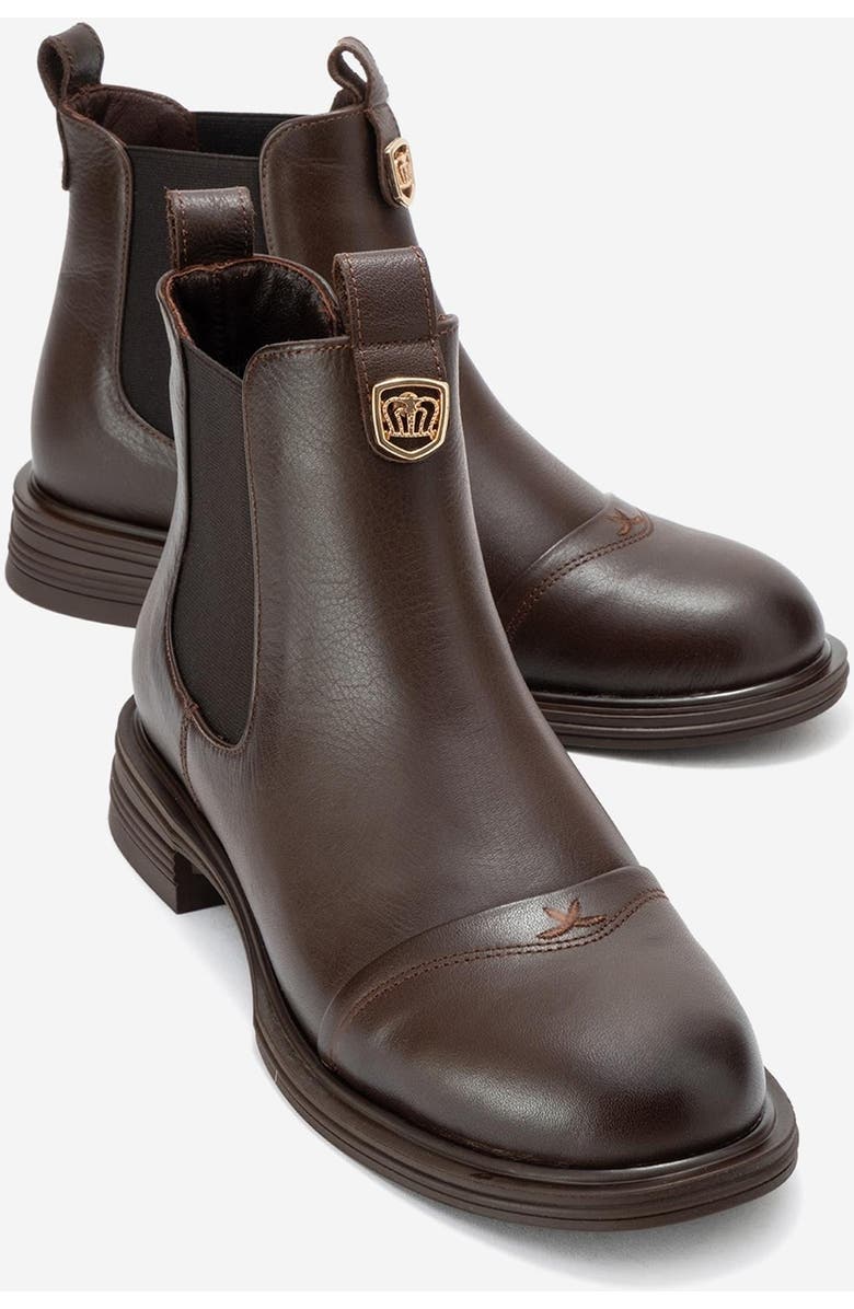 Forever & Always Shoes Sidney Leather Buckled Chelsea Boot, Alternate, color, Brown Leather
