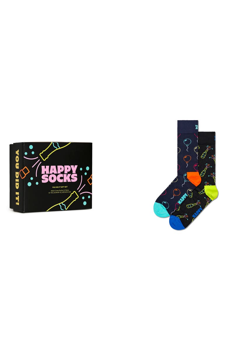 Happy Socks You Did It! 2-Pack Crew Socks, Alternate, color, Black