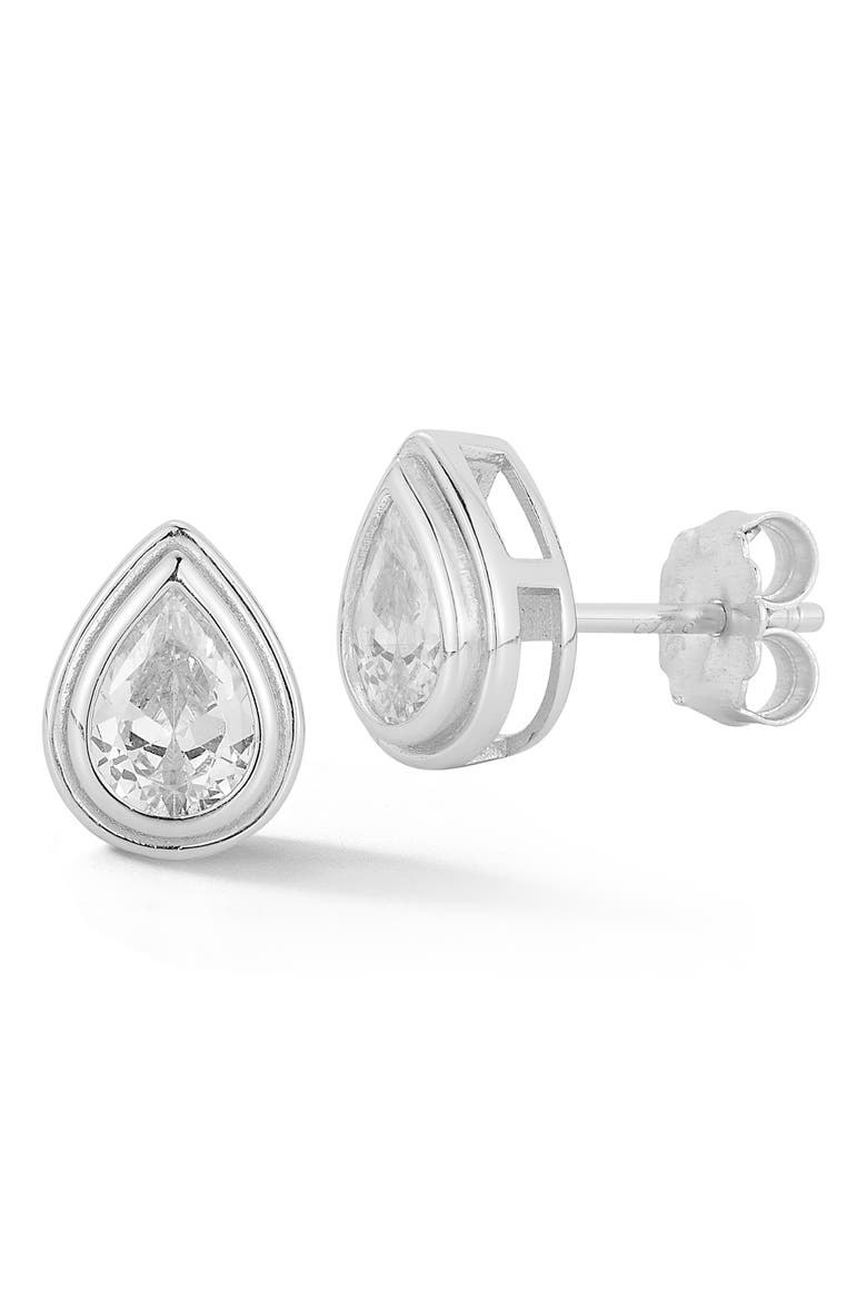 Cubic Zirconia Bezel Set Pear Stud Earrings, Main, color, SILVER