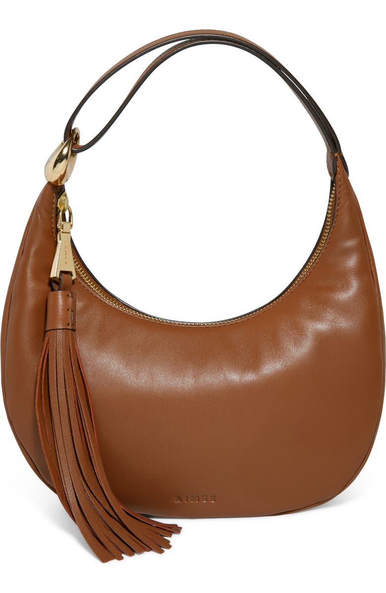 AIMEE Bloom Bean Bag Leather Moon Bag, Main, color, Chestnut