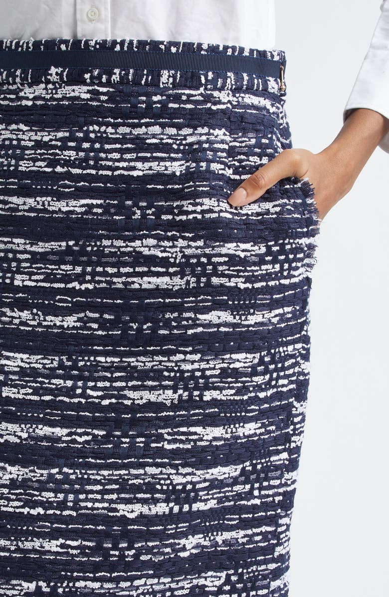 Thom Browne Mélange Tweed Pencil Skirt, Alternate, color, Navy