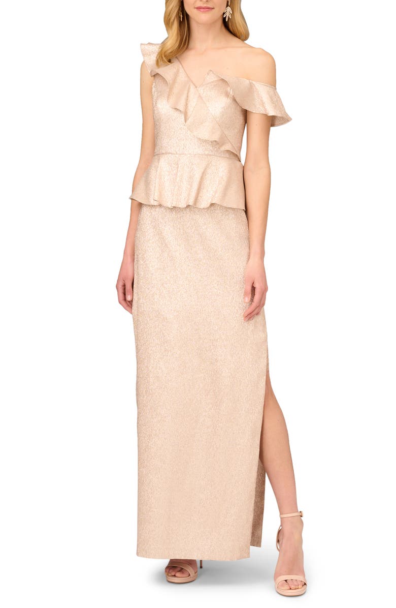 Aidan Mattox by Adrianna Papell Lamé Asymmetric Column Gown, Main, color,
