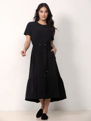 Single Stitch Tiered Midi Dress