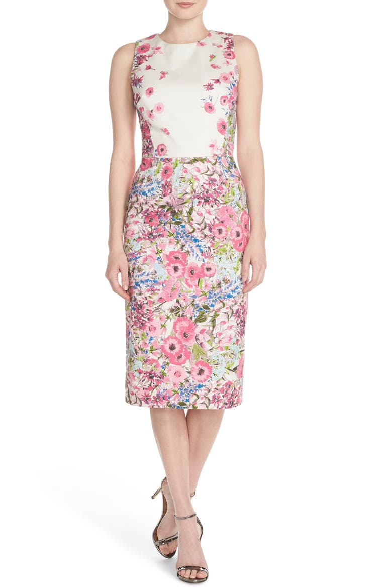 Floral Print Stretch Cotton Midi Dress, Main, color, IVORY PINK