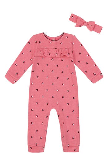 Tommy Hilfiger Long Sleeve Coverall & Headband Set In Pink