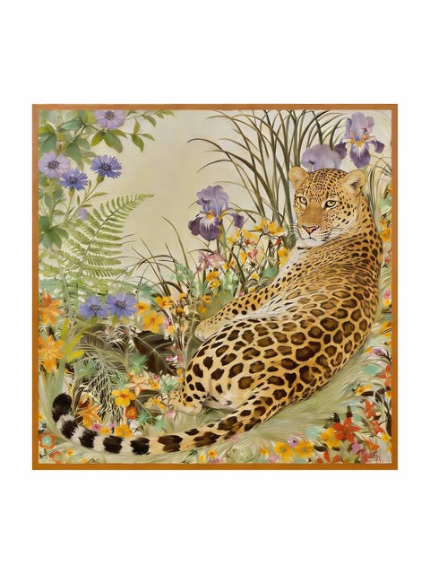 Pure Silk Leopard & Floral Scarf