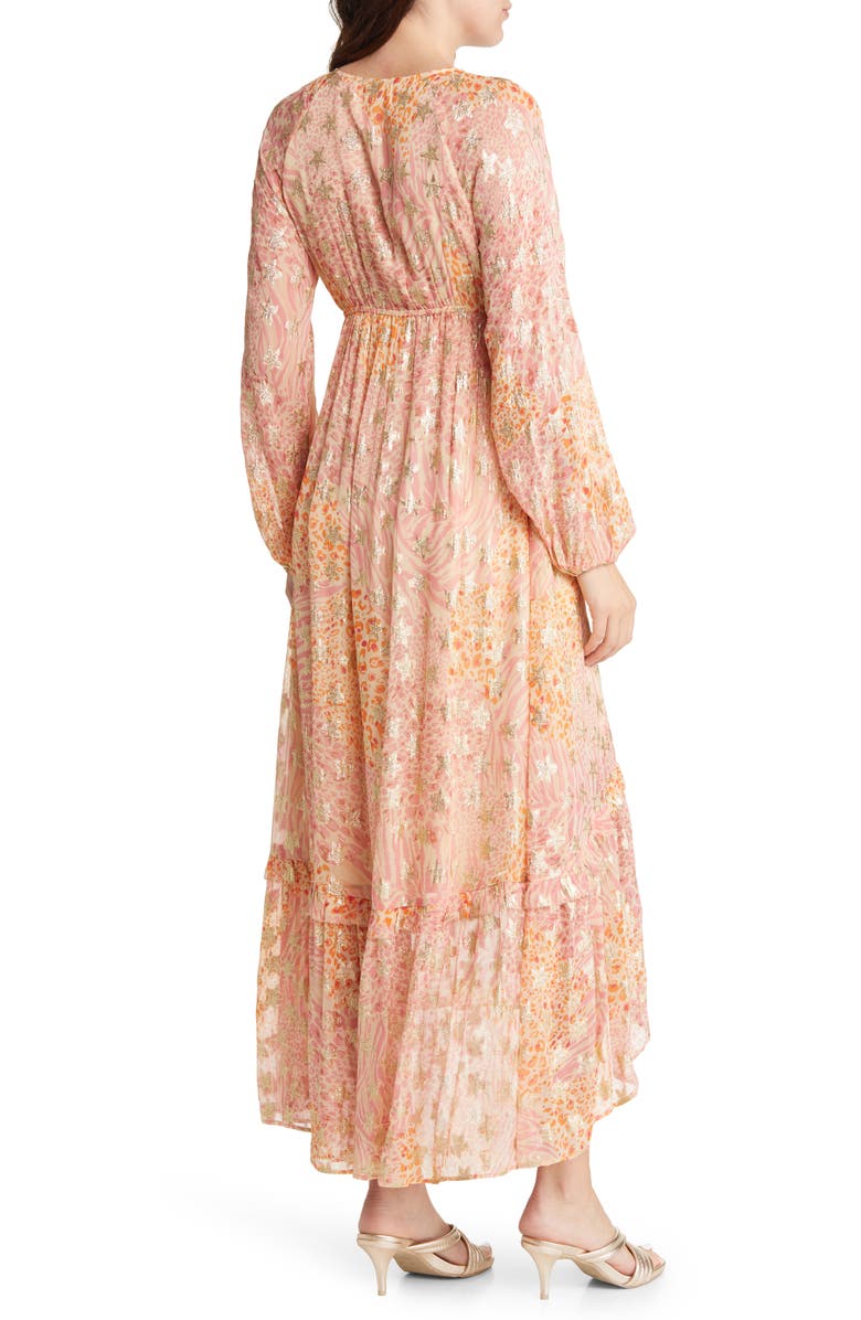 CIEBON Crissta Metallic Print Long Sleeve Maxi Dress, Alternate, color,