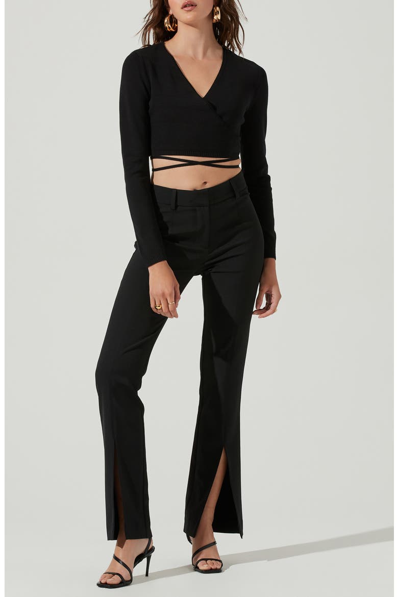 Tie Waist Wrap Sweater, Alternate, color, BLACK