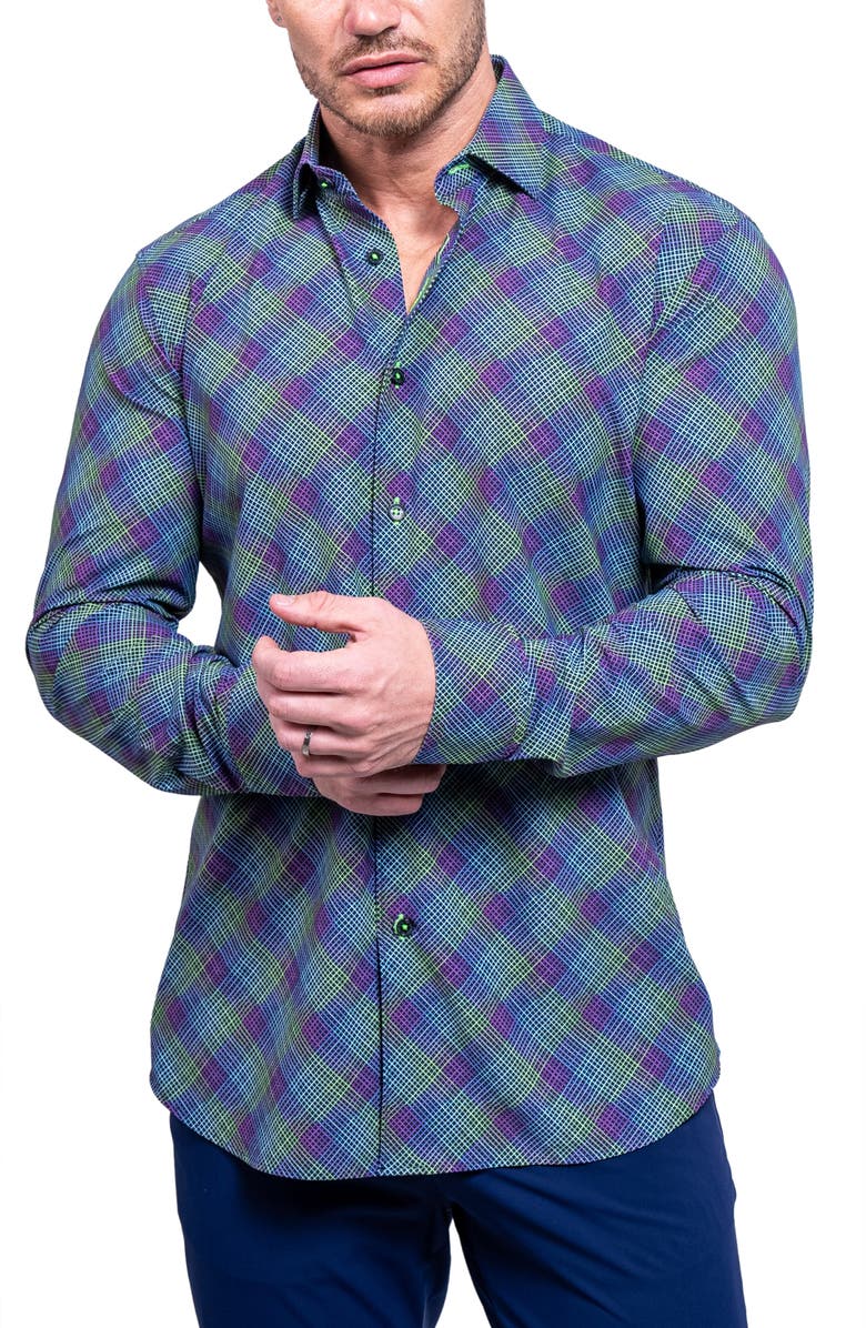 Maceoo Fibonacci Resistance Blue Contemporary Fit Cotton Button-Up Shirt, Alternate, color, 