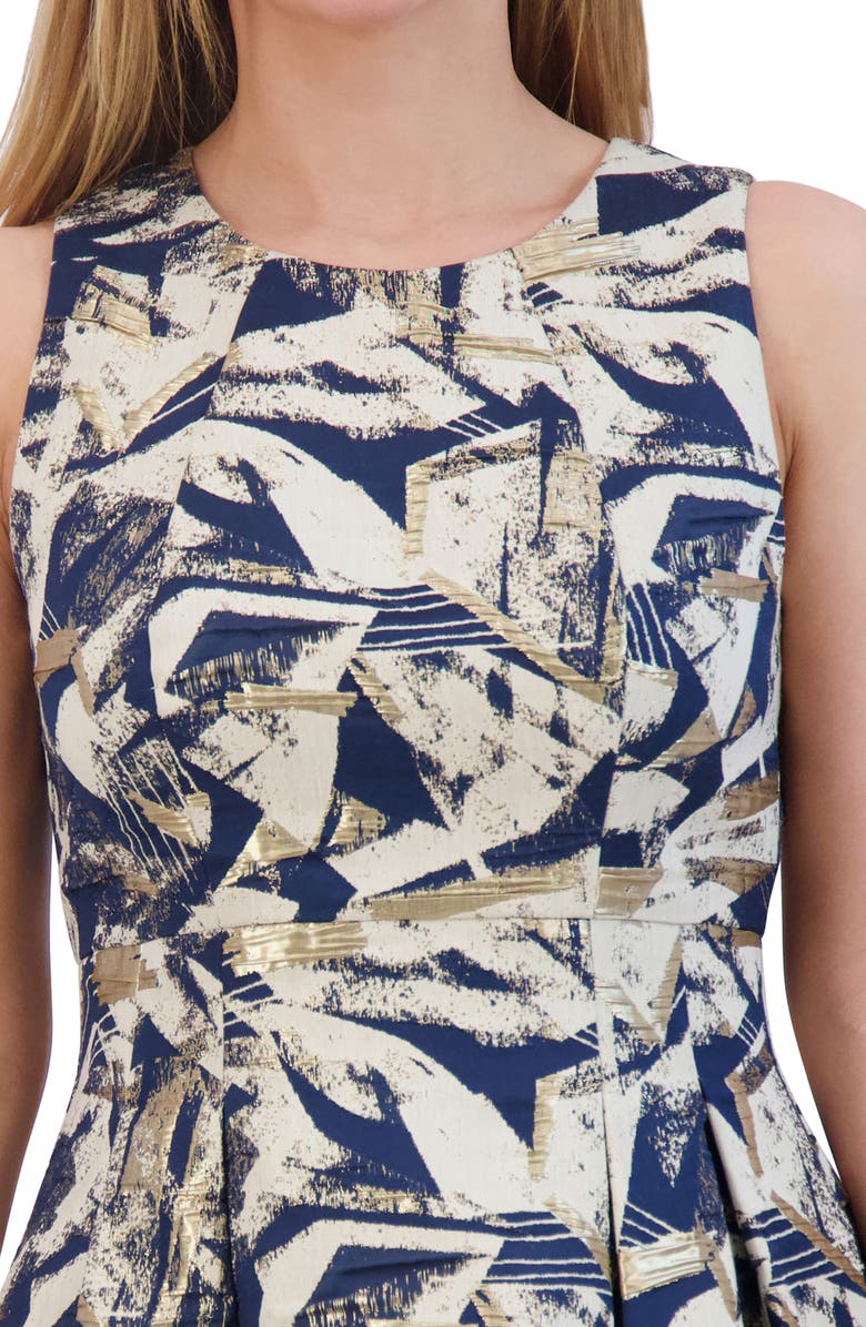 Vince Camuto Metallic Abstract Print Jacquard Fit & Flare Dress, Alternate, color,
