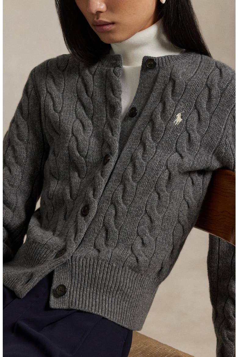 Cable Wool & Cashmere Cardigan, Alternate, color, FLANNEL GREY HEATHER