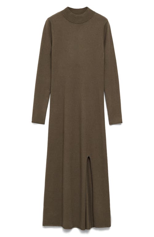 Mango Side Slit Knit Dress Khaki In Khaki Green