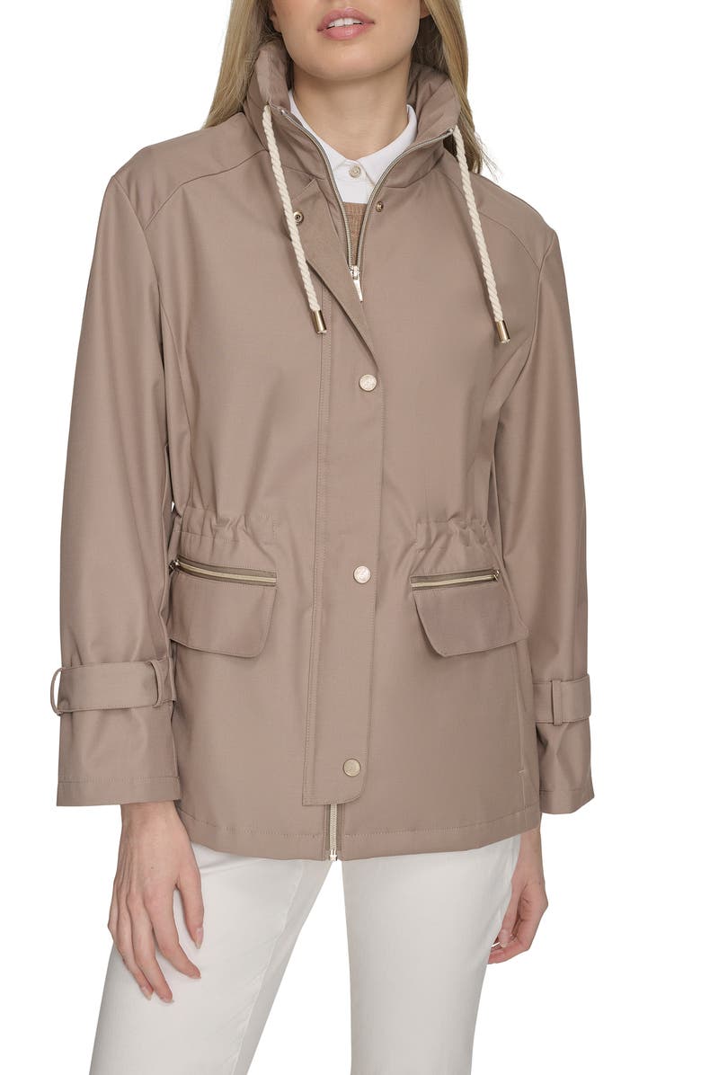 Cole Haan Signature Hooded Oversize Rain Jacket, Main, color, Light Taupe