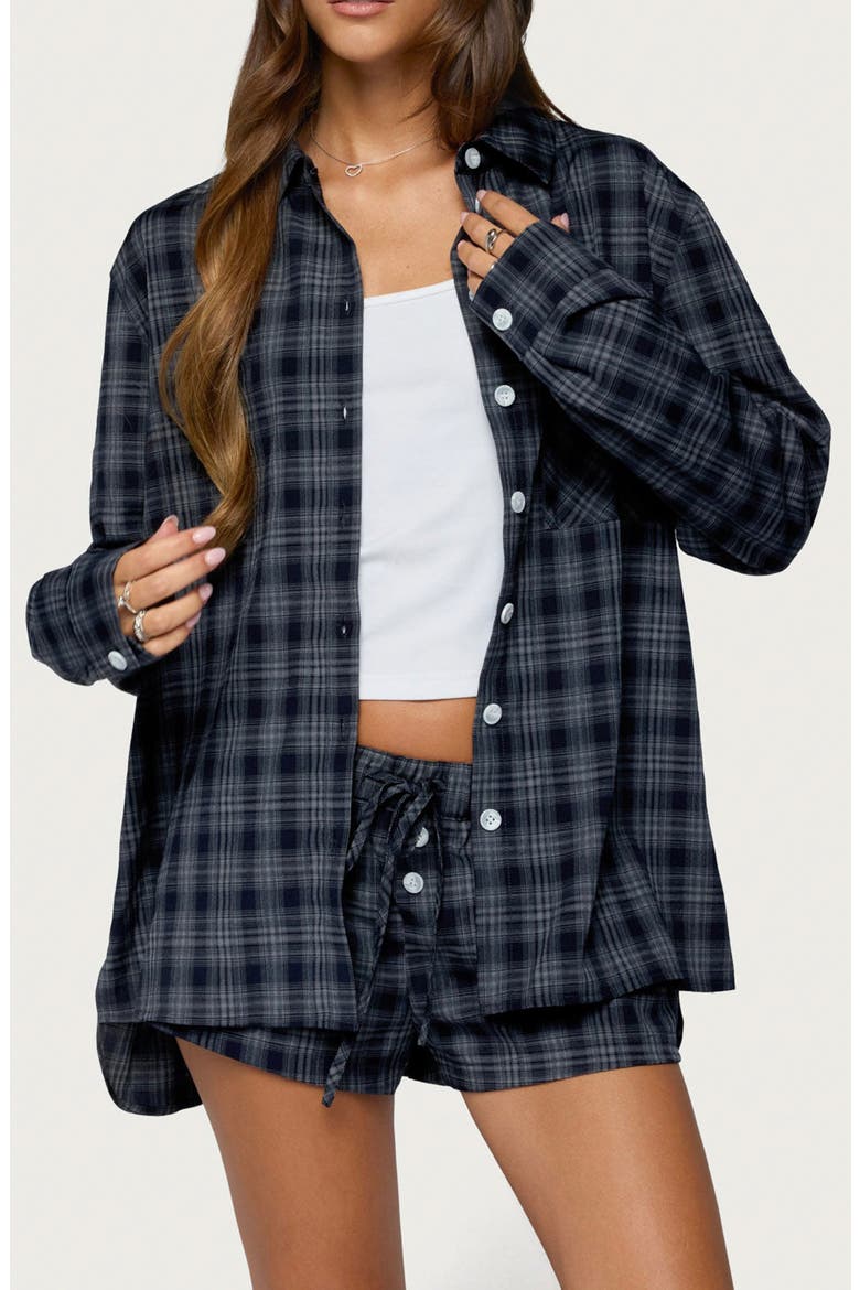 Alessa Plaid Button-Up Shirt, Main, color, DARK-BLUE