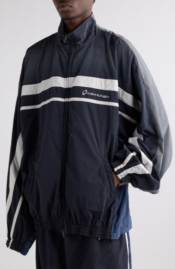 Balenciaga Oversize Distressed 50/50 Stripe Track Jacket | Nordstrom