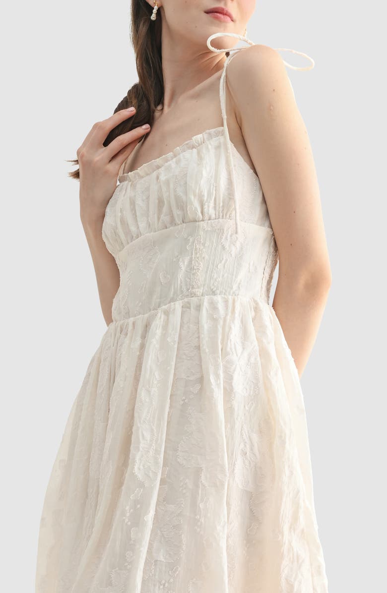 Lush Floral Textured Midi Dress, Alternate, color, Cream