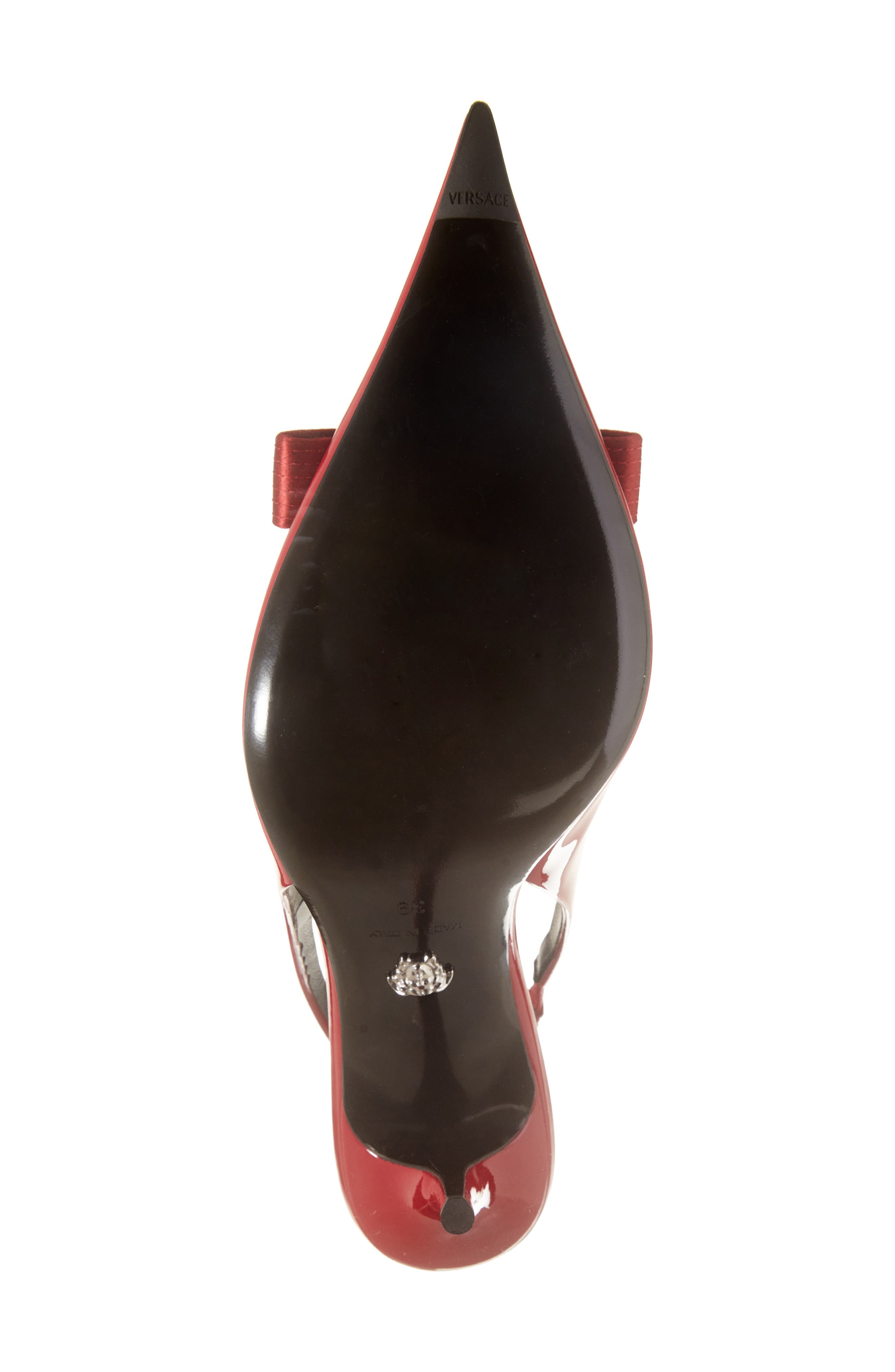 Versace Medusa Bow Pointed Toe Slingback Pump, Alternate, color, Lipstick Red-Palladium
