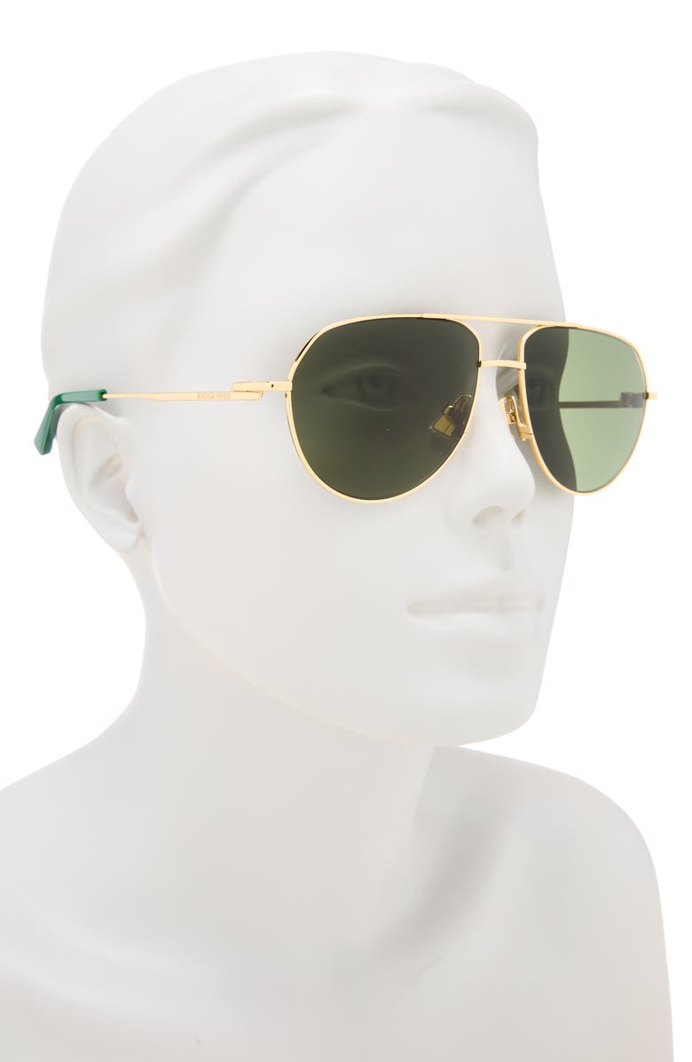 Bottega Veneta 57mm Aviator Sunglasses, Alternate, color, Gold Gold Green