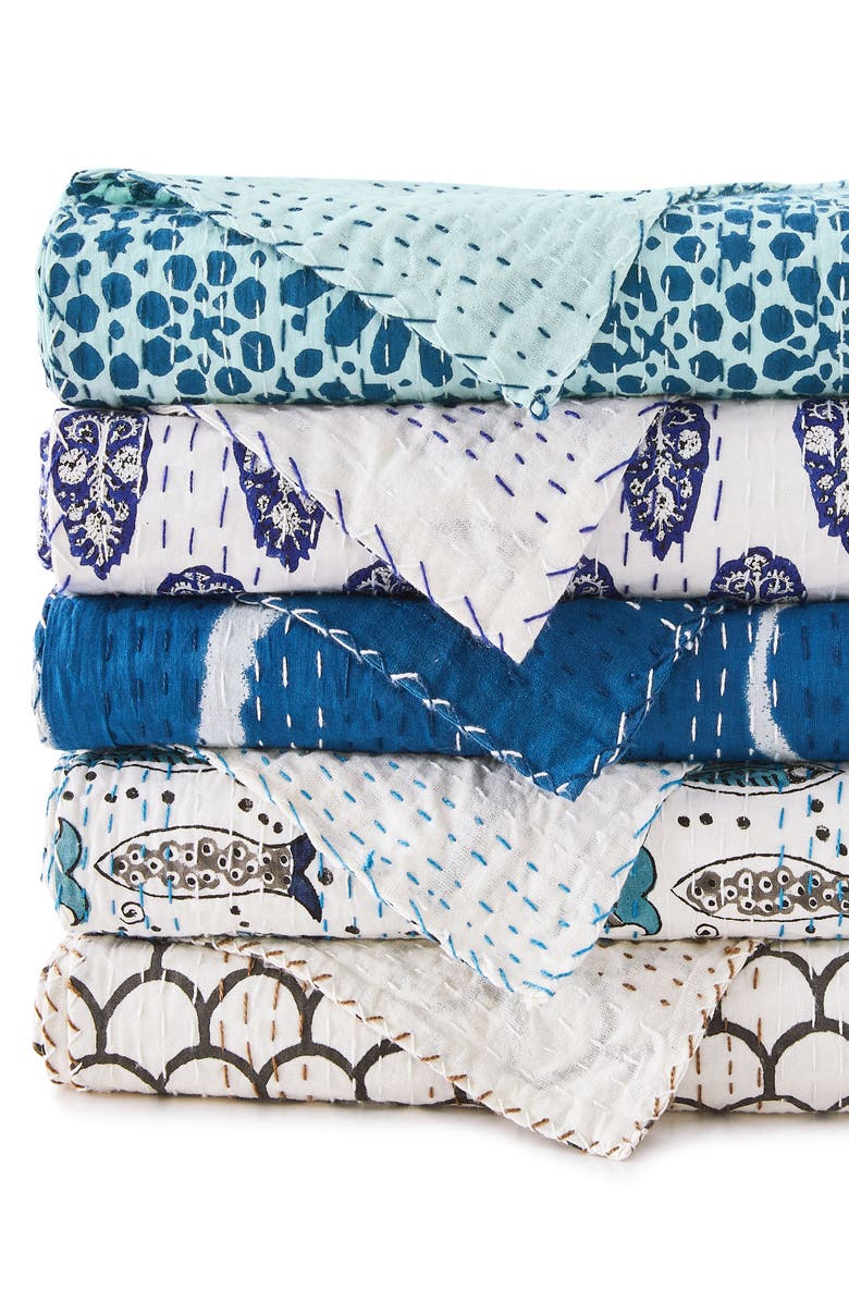 MELANGE HOME Floral Paisley Kantha Cotton Coverlet, Alternate, color, Indigo