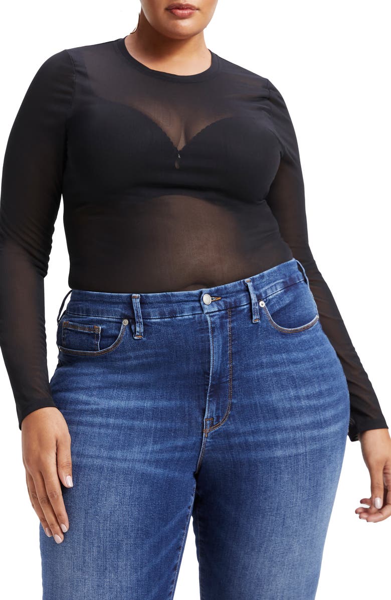 Good American Crewneck Mesh Bodysuit, Alternate, color,