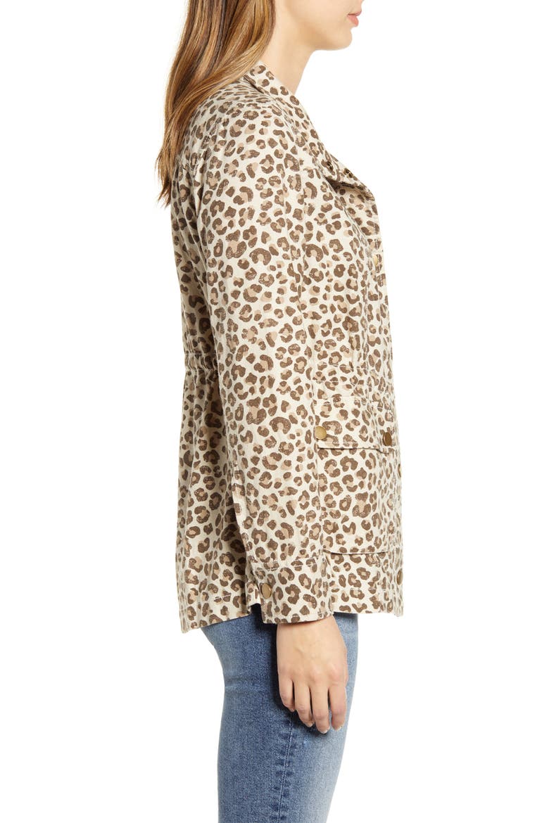 Cinch Waist Linen Blend Utility Jacket, Alternate, color, BEIGE OYSTER LEOPARD DISTRESS