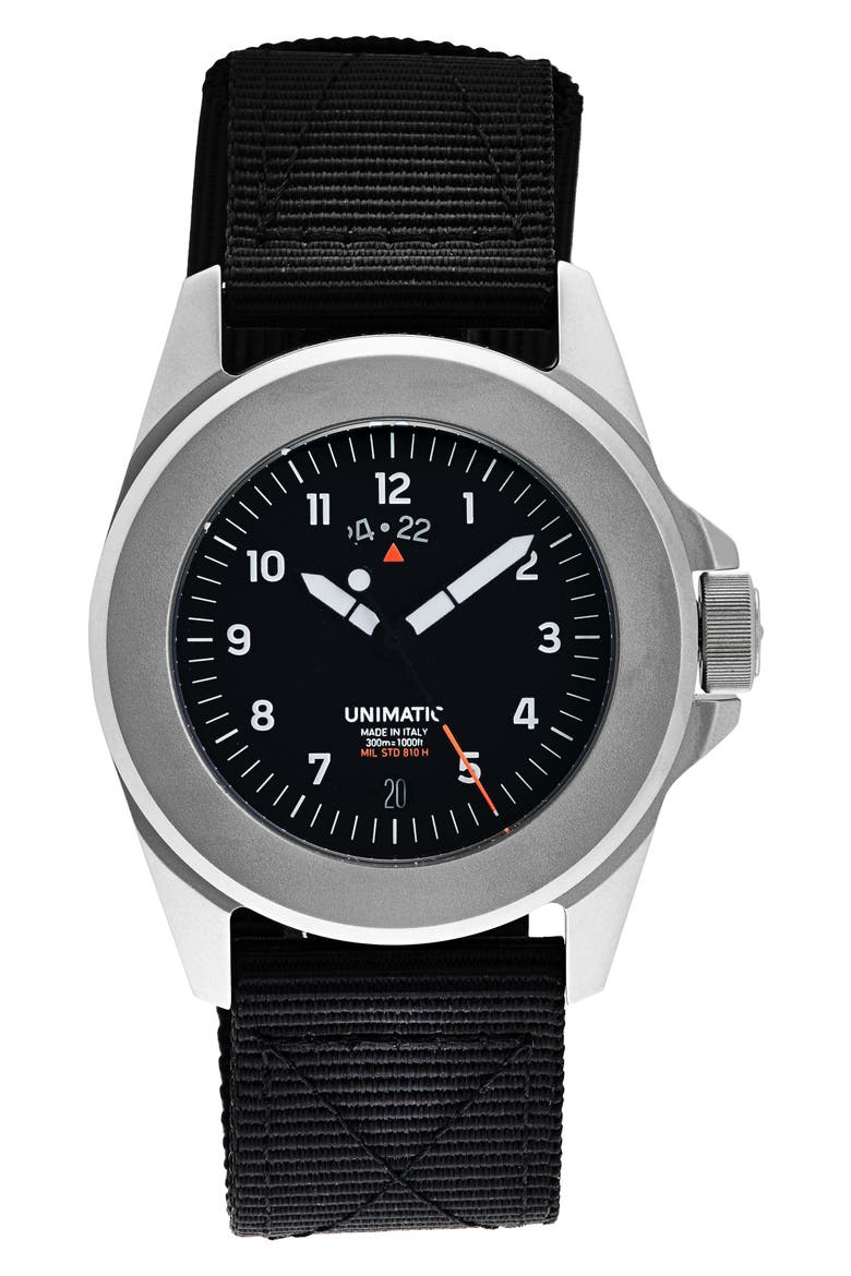 Modello Quattro GMT Toolwatch UT4-GMT Nylon Strap Diving Watch, 40mm, Main, color, BLACK STEEL