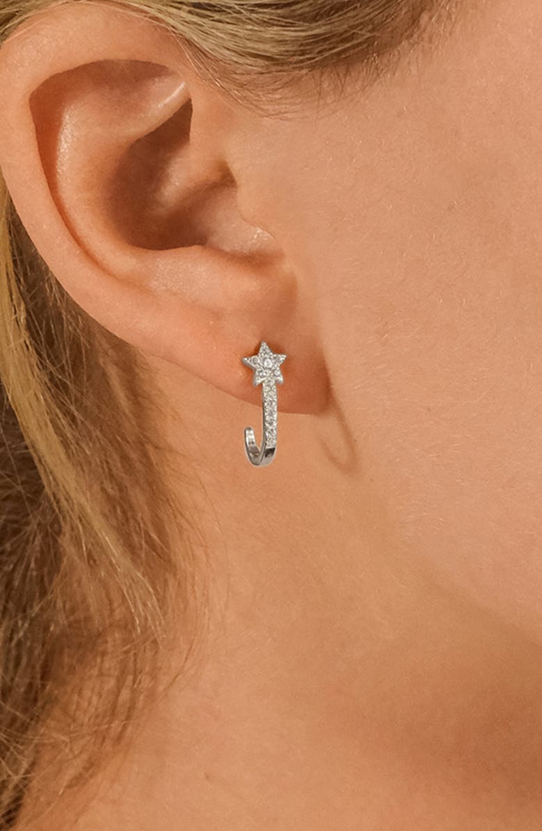 Sterling Forever Cubic Zirconia Star Hoop Earrings, Alternate, color, Silver