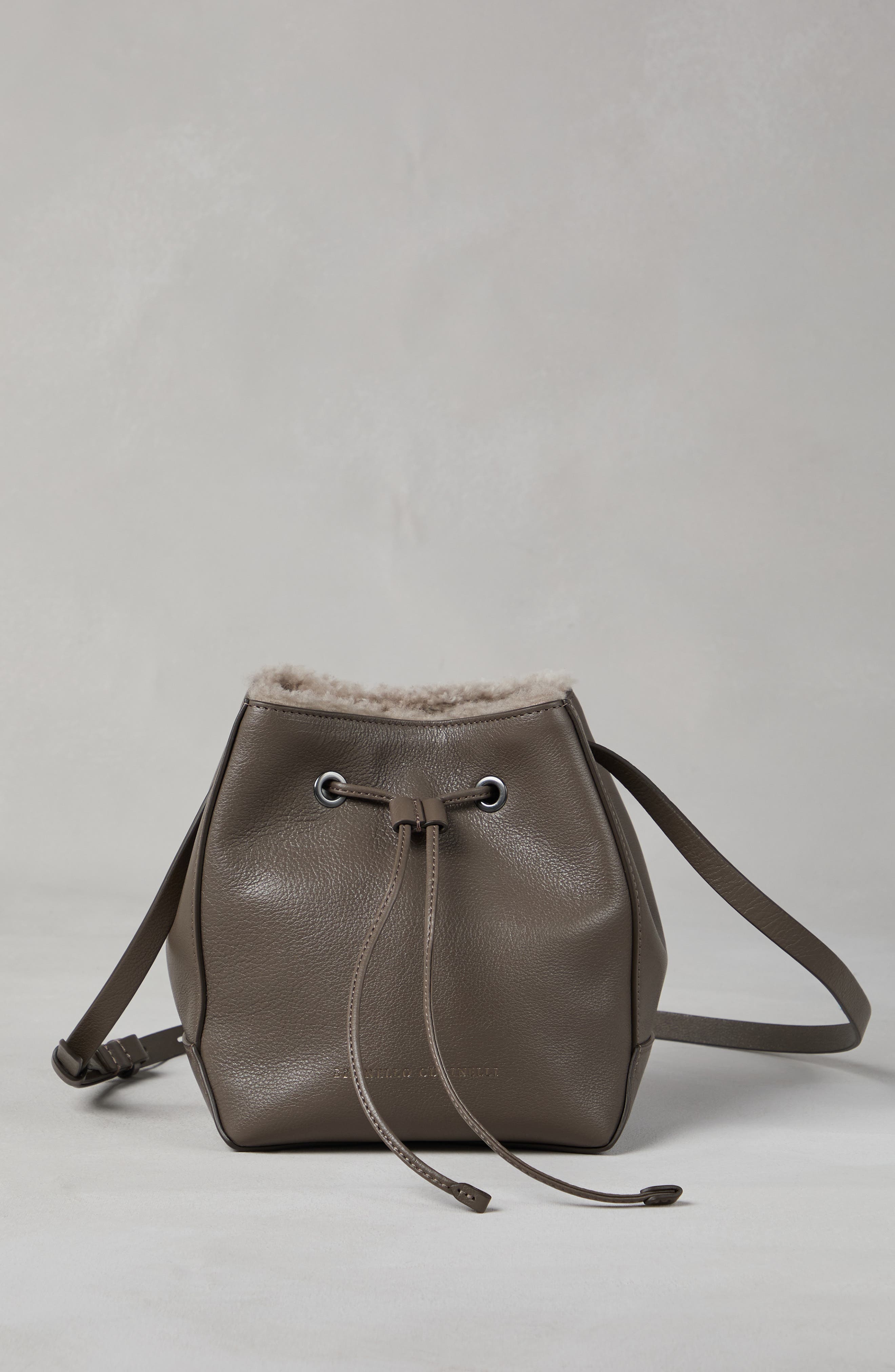 Brunello Cucinelli Classic leather bucket bag with monili, Alternate, color, 