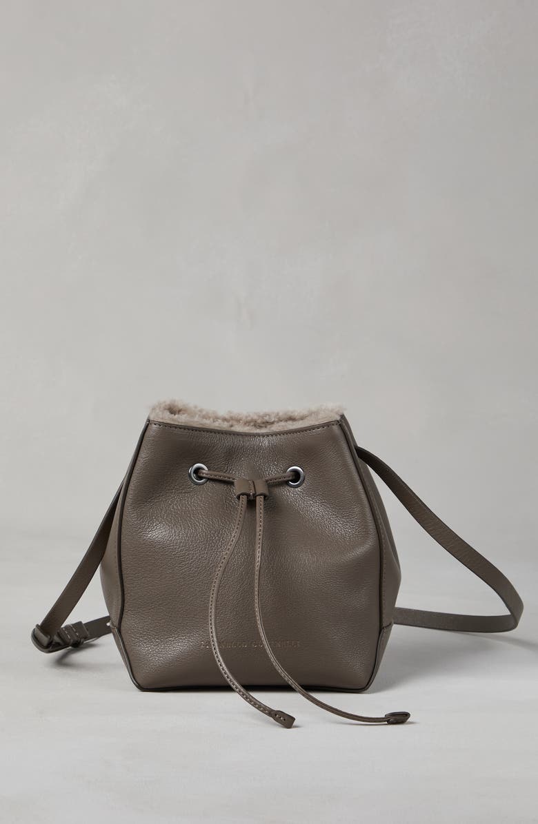 Brunello Cucinelli Classic leather bucket bag with monili, Alternate, color,