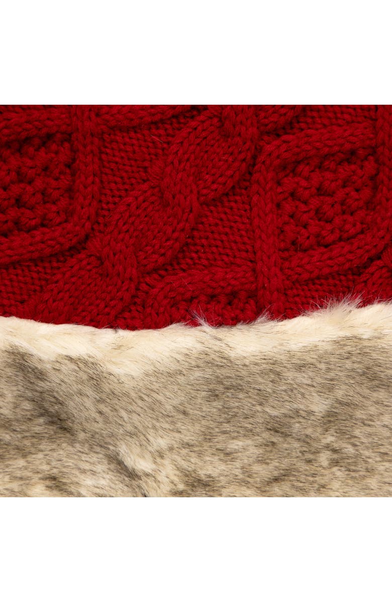 Northlight Cable Knit Christmas Tree Skirt with Faux Fur Trim- 48" - Red, Alternate, color, Red