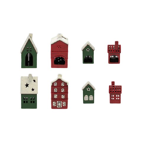 Hand-Painted Dolomite House Tealight Holder Set