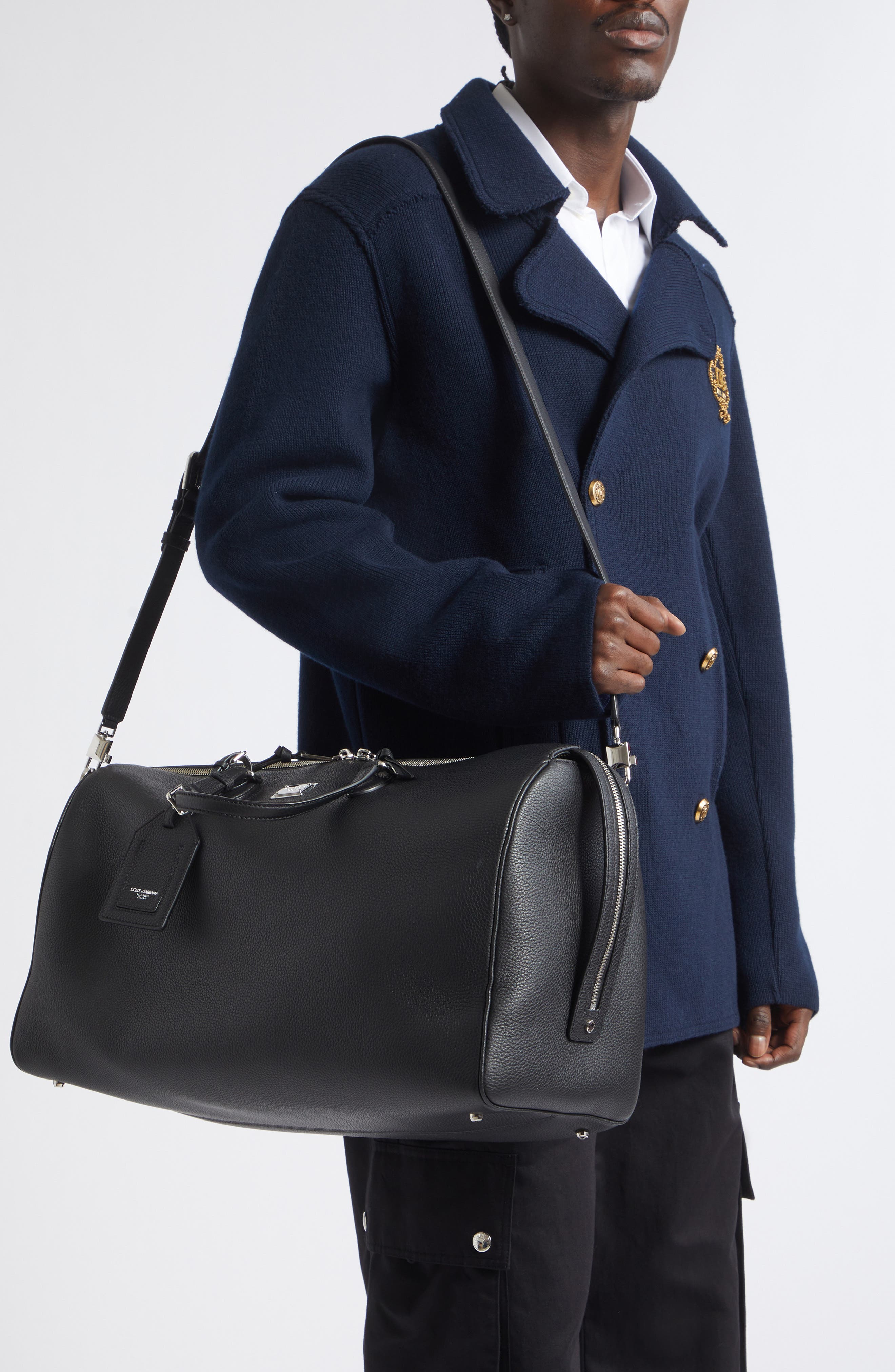 Leather Barrel Bag, Alternate, color, 80999 NERO