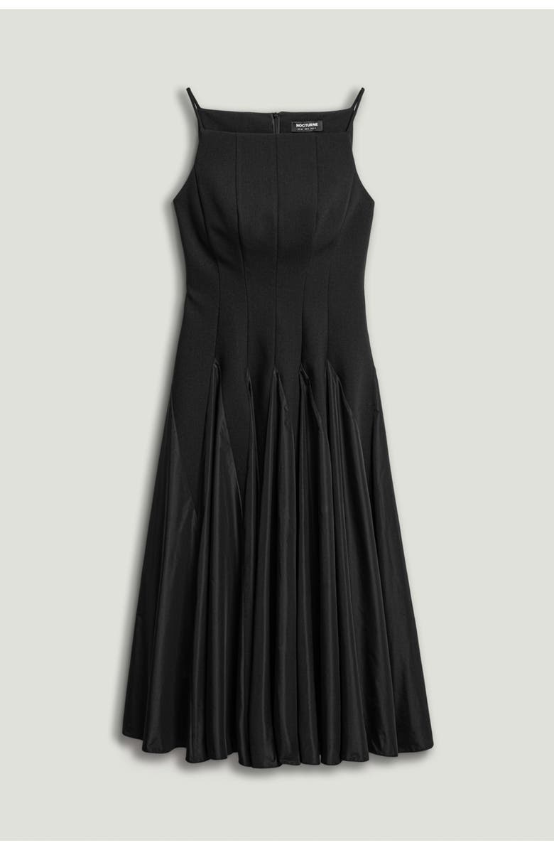 Nocturne Square-Neck Pleated Midi Dress, Alternate, color, Black