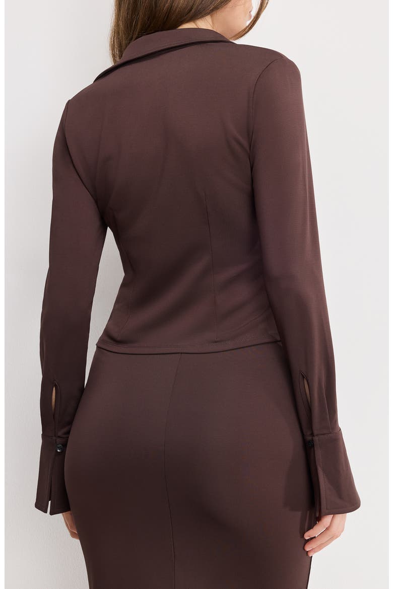 Flare Cuff Jersey Matte Button-Up Shirt, Alternate, color, BARK003