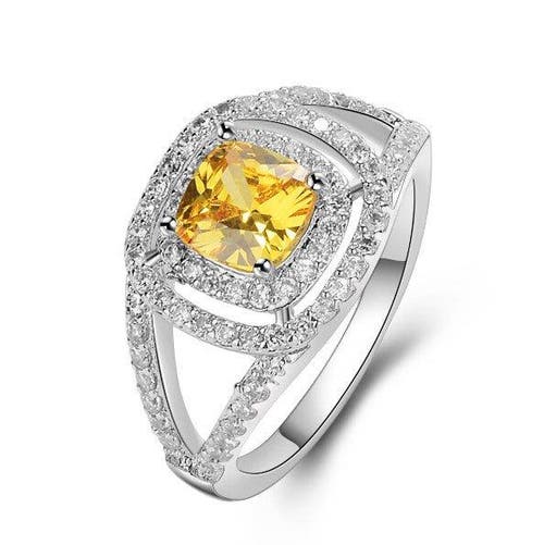 Hollywood Sensation Citrine Ring With Crystal Accent Stones In Silver