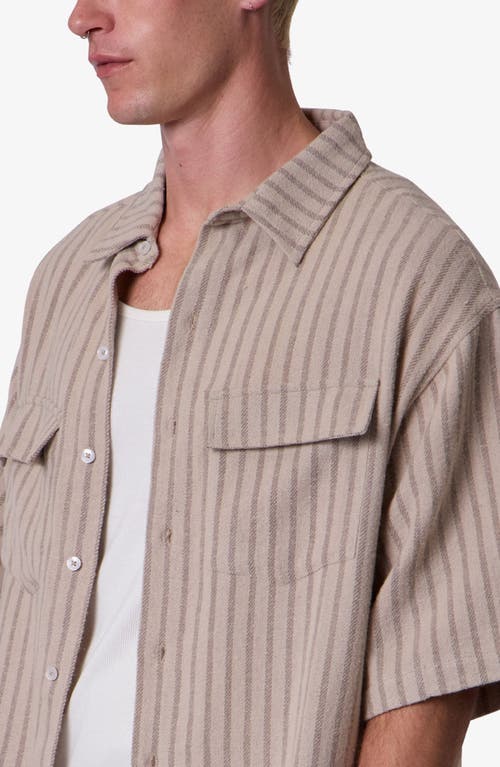 Mnml Stripe Crop Boxy Short Sleeve Button-up Shirt In Brown