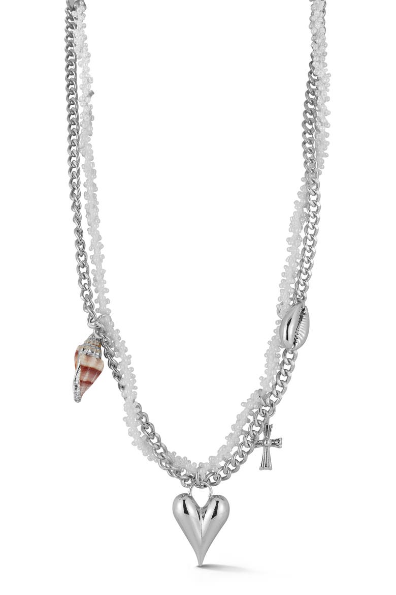 Layered Charm Necklace, Main, color, SILVER