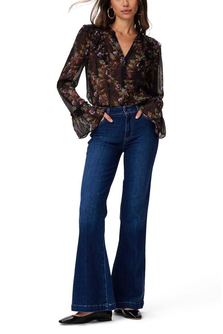 Tuscany Floral Print Silk Georgette Button-Up Shirt, Alternate, color, BLK MLTI