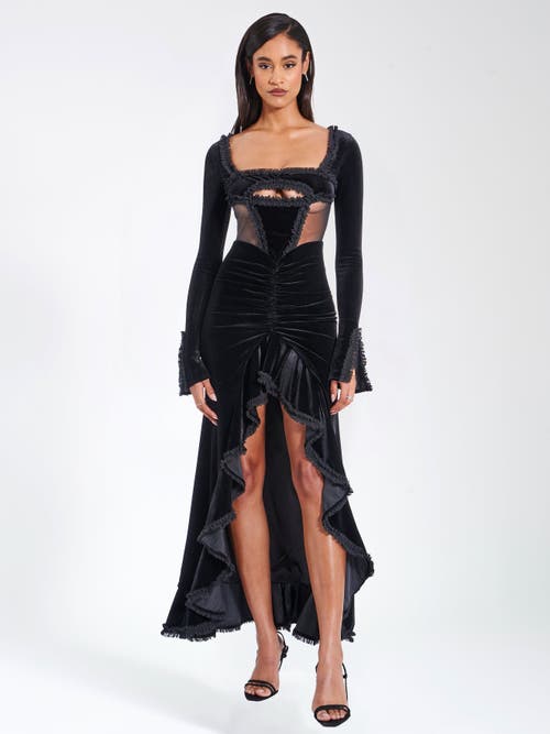 Miss Circle Women Maeve Black Velvet And Mesh Long Sleeve Maxi Dress In Black
