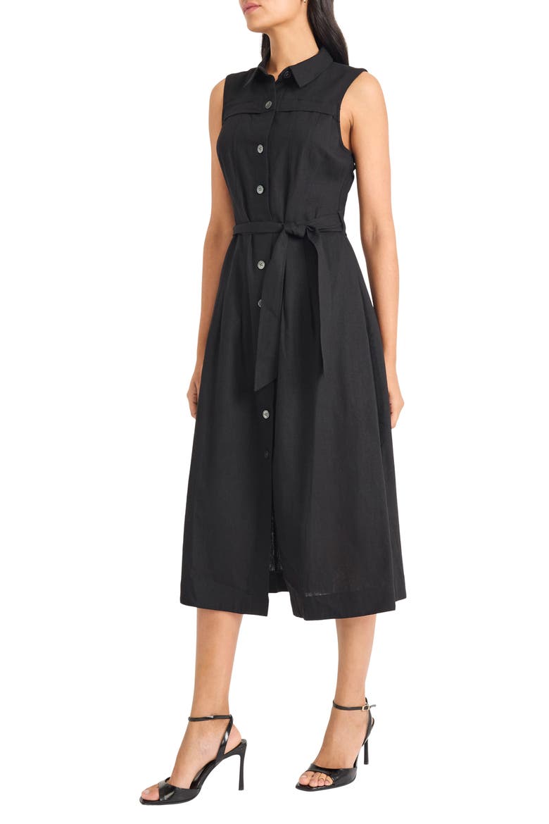 Sleeveless Linen Blend Shirtdress, Alternate, color, BLACK