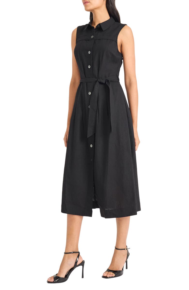 Maggy London Sleeveless Linen Blend Shirtdress, Alternate, color, Black
