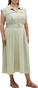 City Chic Cap Sleeve Utility Zip Midi Shirtdress