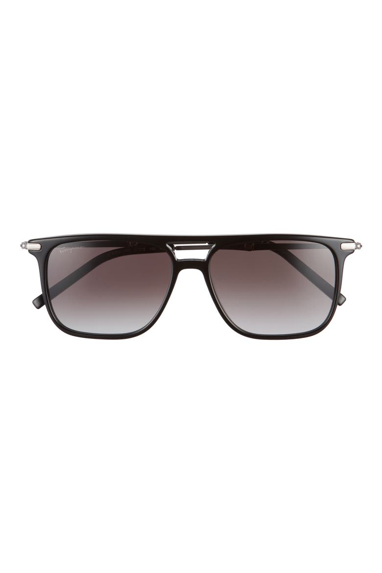 Salvatore Ferragamo 57mm Square Sunglasses, Main, color, BLACK