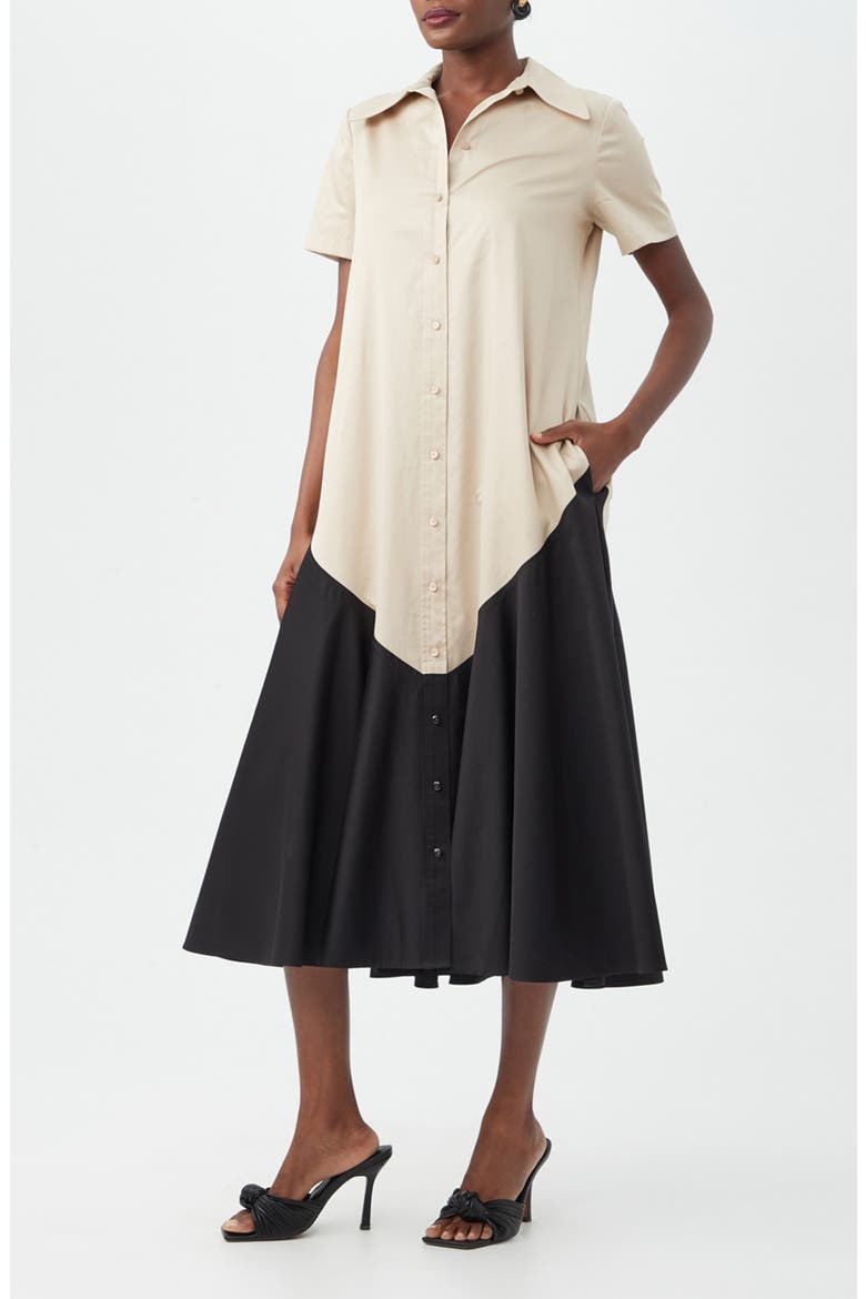 Neola 2 Colorblock Short Sleeve Organic Cotton Shirtdress, Alternate, color, SAHARA STONE/ BLACK