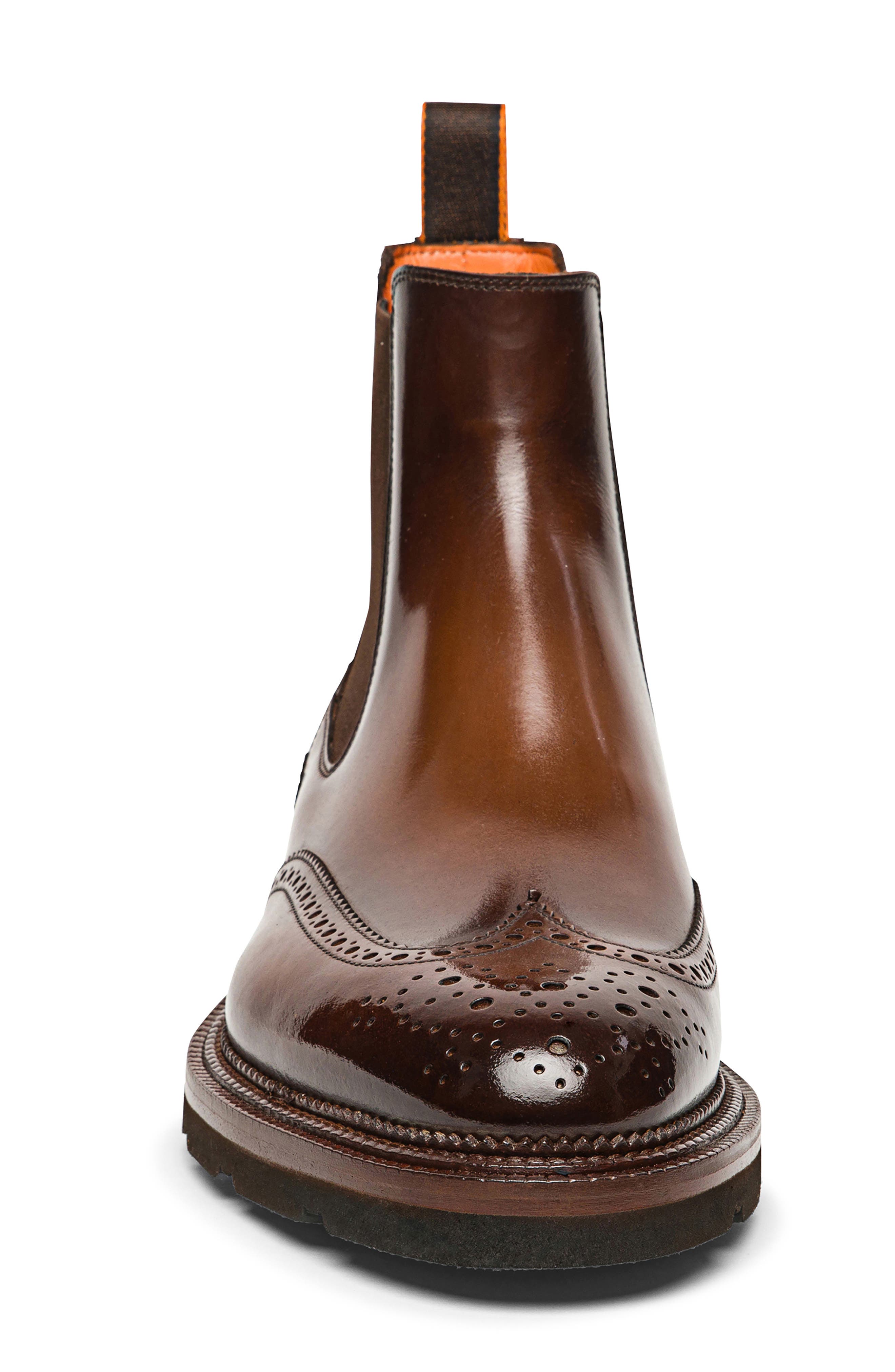 Santoni Kalama Wingtip Chelsea Boot, Alternate, color, Brown