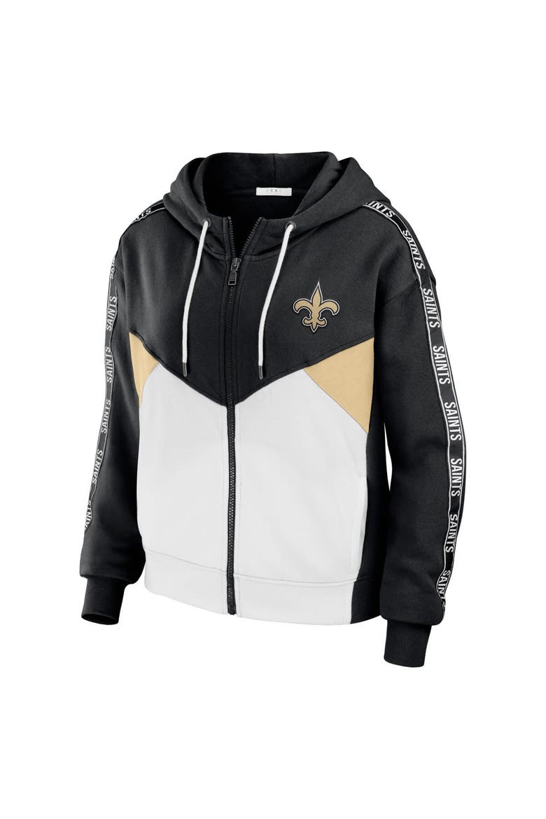 Women's WEAR by Erin Andrews Black/White New Orleans Saints Color Block Light Weight Modest Crop Full-Zip Hoodie, Alternate, color, Black